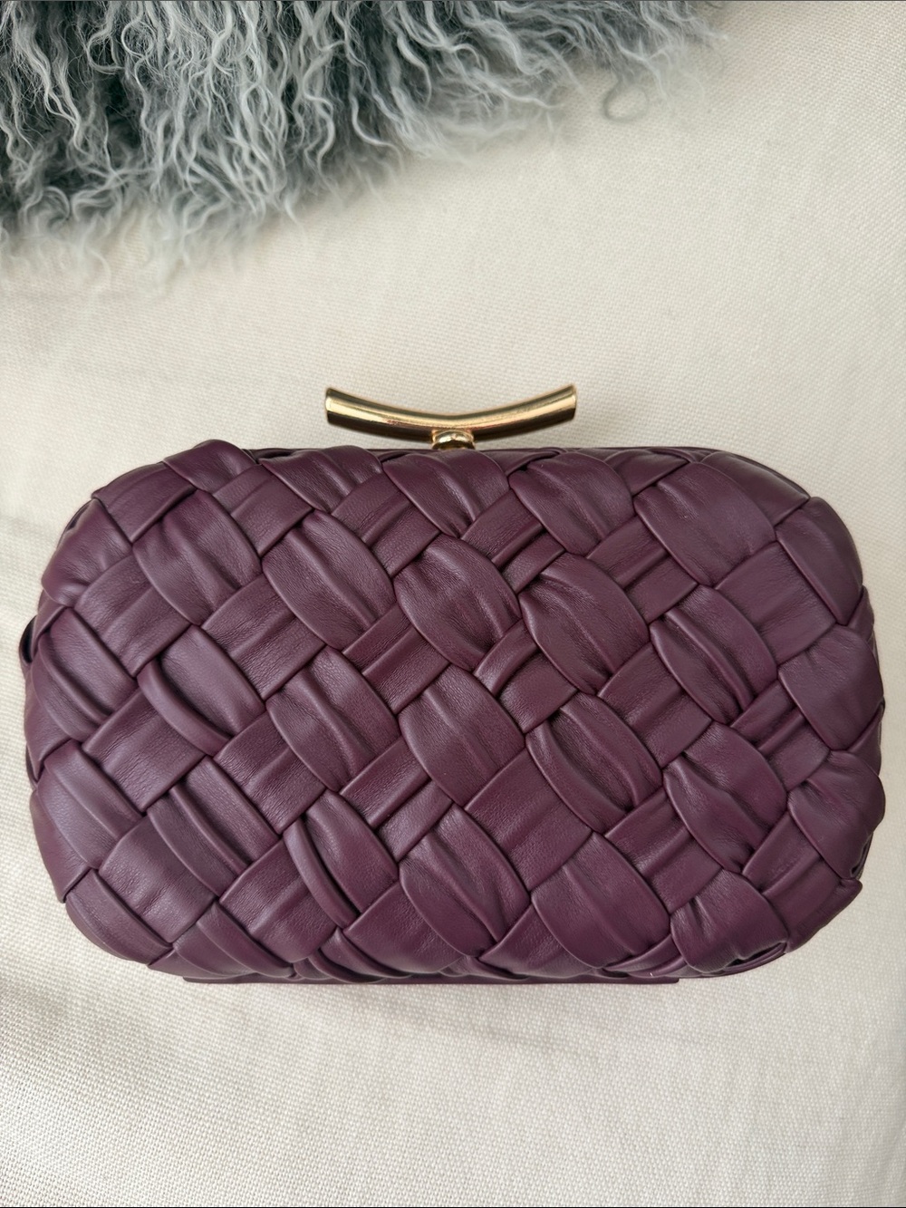 Urban Expressions Plum Woven Clutch with Gold-Tone Frame